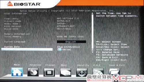 映泰TA75A+采用支持鼠标操作的UEFI图形化BIOS，使用起来更加方便。